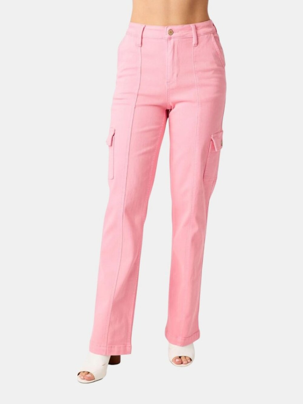 JUDY BLUE HIGH WAIST BUBBLE GUM PINK CARGO STRAIGHT LEG JEANS NWOT SIZE 13/31